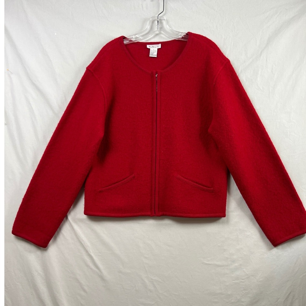 Talbots Cardigan Jacket Womens Large Red 100% Boiled Wool Full Zip Classic Prep